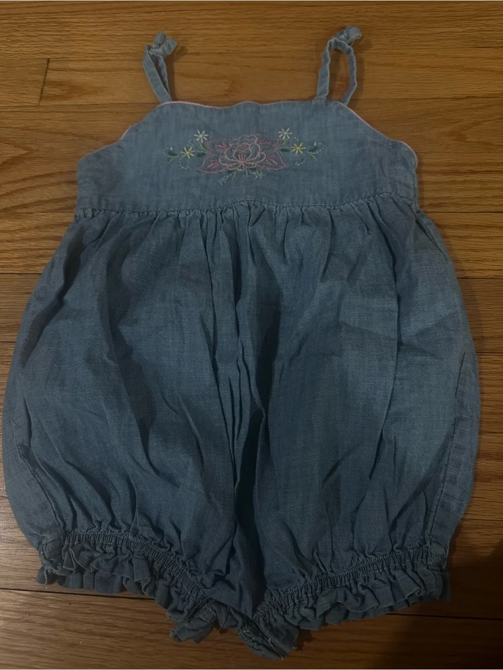 Ralph Lauren Blue Floral Embroidered Bubble Romper